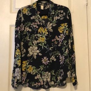 H&M Navy Floral Button-Up